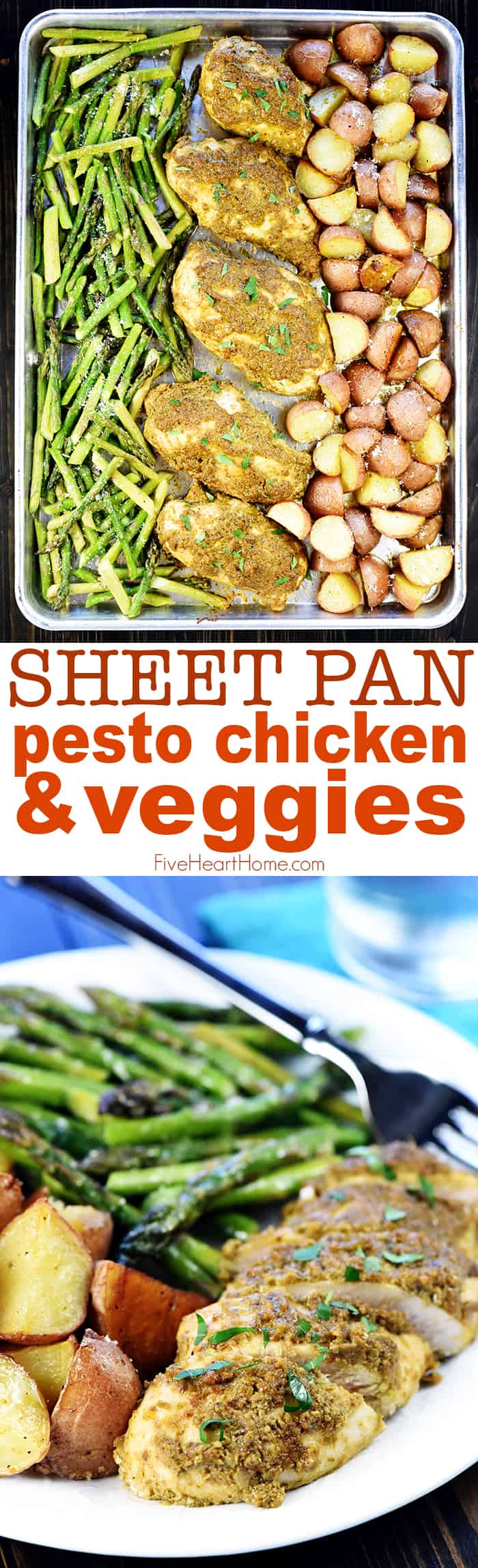 Sheet Pan Pesto Chicken & Vegetables ~ a flavorful, quick and easy, complete dinner recipe that bakes up on just one pan! | FiveHeartHome.com