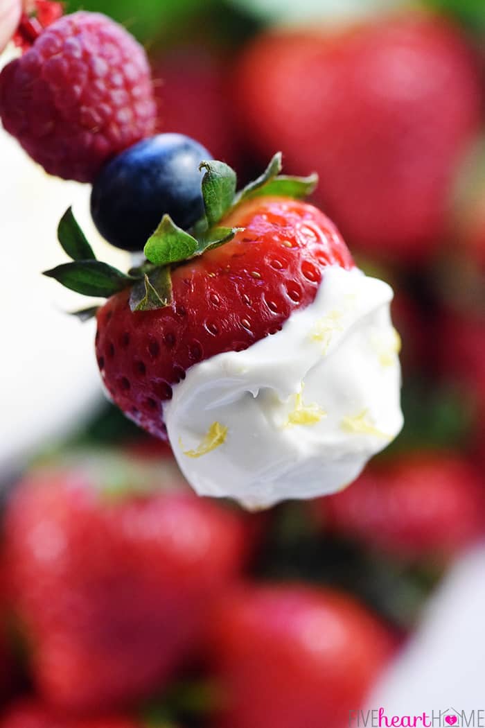 Lemon Fruit Dip on skewer of fruit