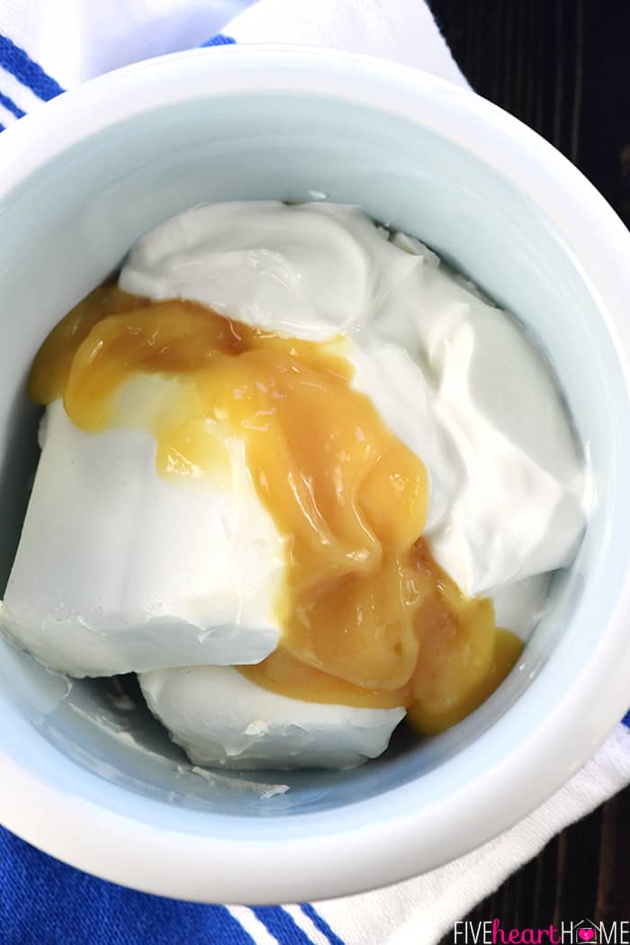 Cream Cheese and Greek Yogurt and Lemon Curd in a bowl