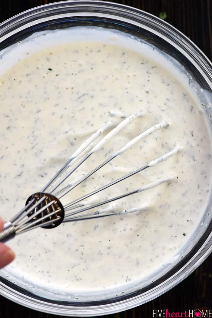 Bowl of homemade Ranch Dressing made with ranch seasoning.