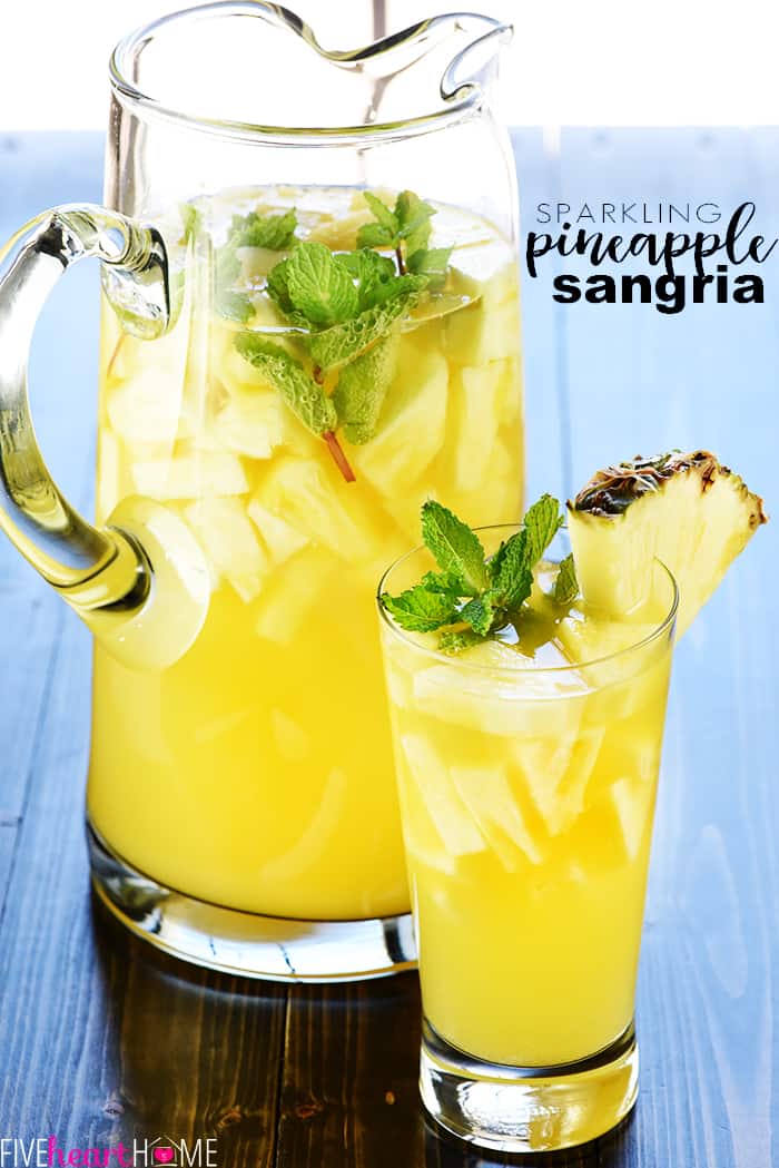 Sparkling Pineapple Sangria with text overlay.