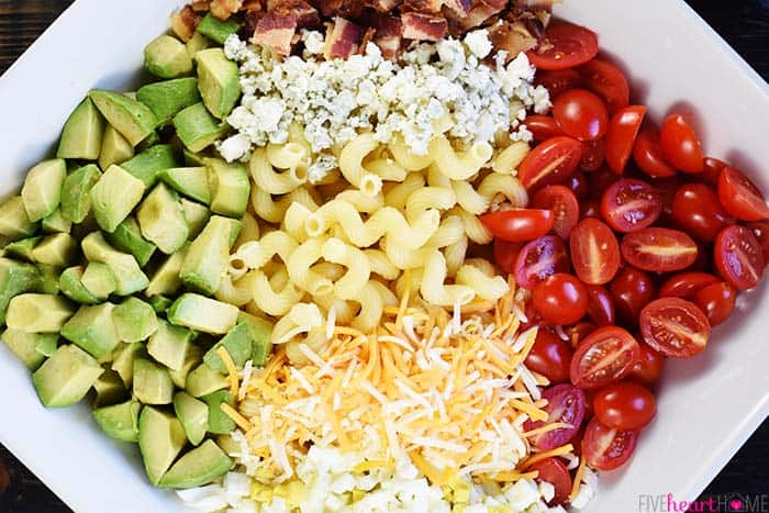 Aerial view of separate ingredients in bowl.