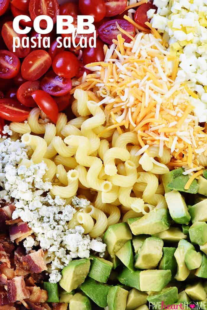 Cobb Pasta Salad Recipe with text overlay.