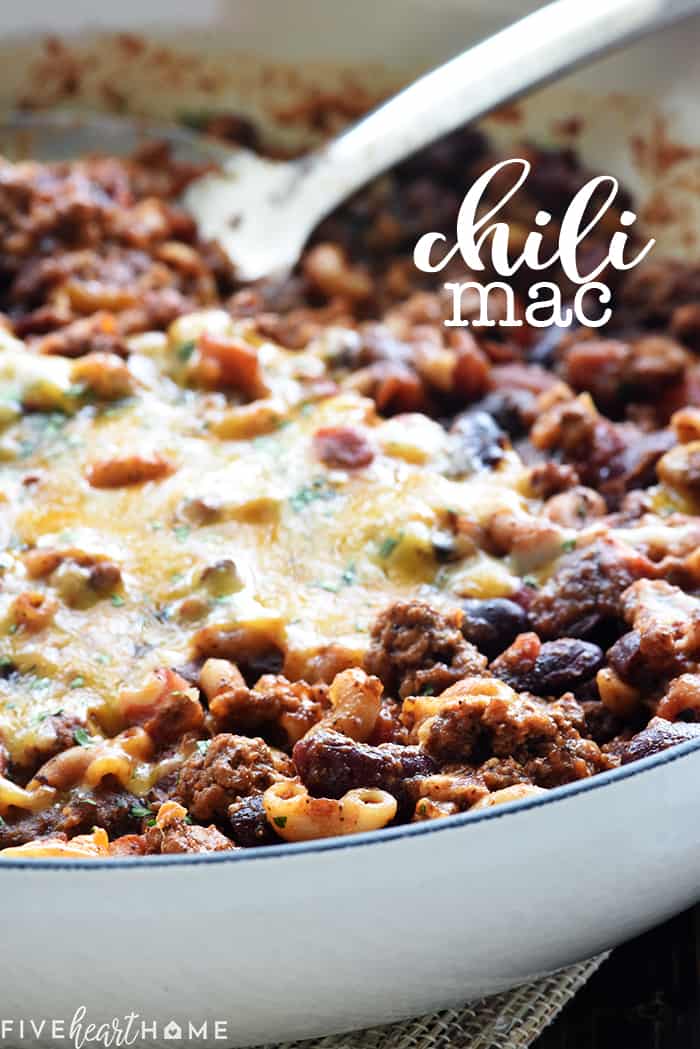 Chili Mac with text overlay.