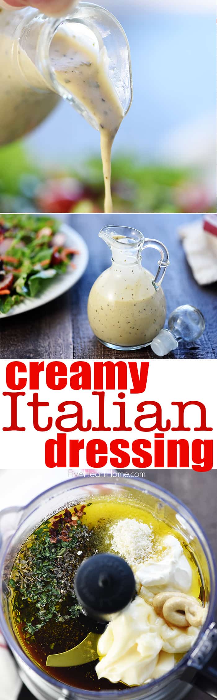Homemade Creamy Italian Dressing ~ zesty, flavorful, and easy to make...a delicious topping for a crisp green salad or your favorite pasta salad! | FiveHeartHome.com Creamy Italian Dressing