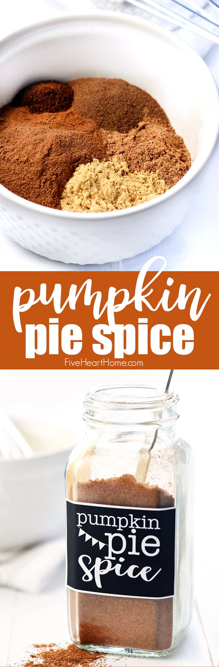 Pumpkin Pie Spice ~ a homemade spice blend that can be made in bulk and tweaked to your liking, perfect for flavoring all of your favorite fall treats! | FiveHeartHome.com Pumpkin Pie Spice Recipe