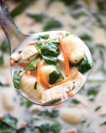 Slow Cooker Chicken Gnocchi Soup ~ a creamy, lightened-up copycat recipe of the famous Olive Garden classic, made easy thanks to the crockpot! | FiveHeartHome.com