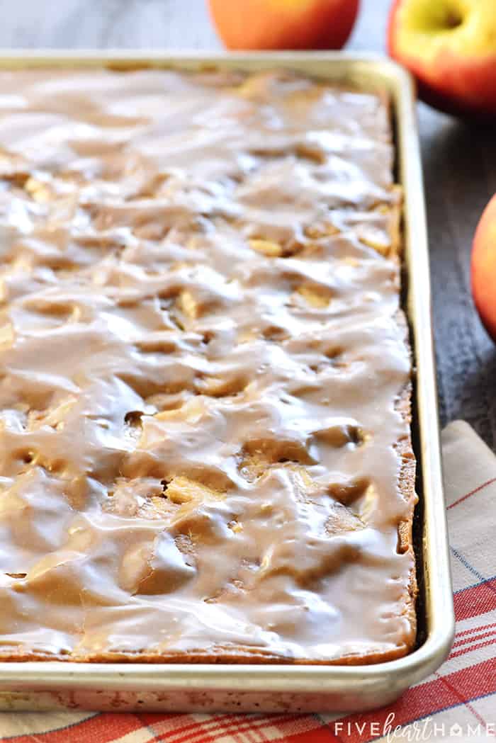 Close-up of frosted surface of Caramel Apple Cake