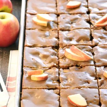 Caramel Apple Cake in a sheet pan