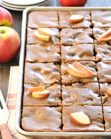 Caramel Apple Cake in a sheet pan