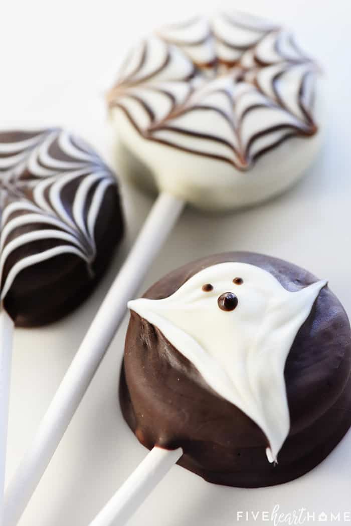 Easy Halloween treats decorated as a ghost and spiderwebs 