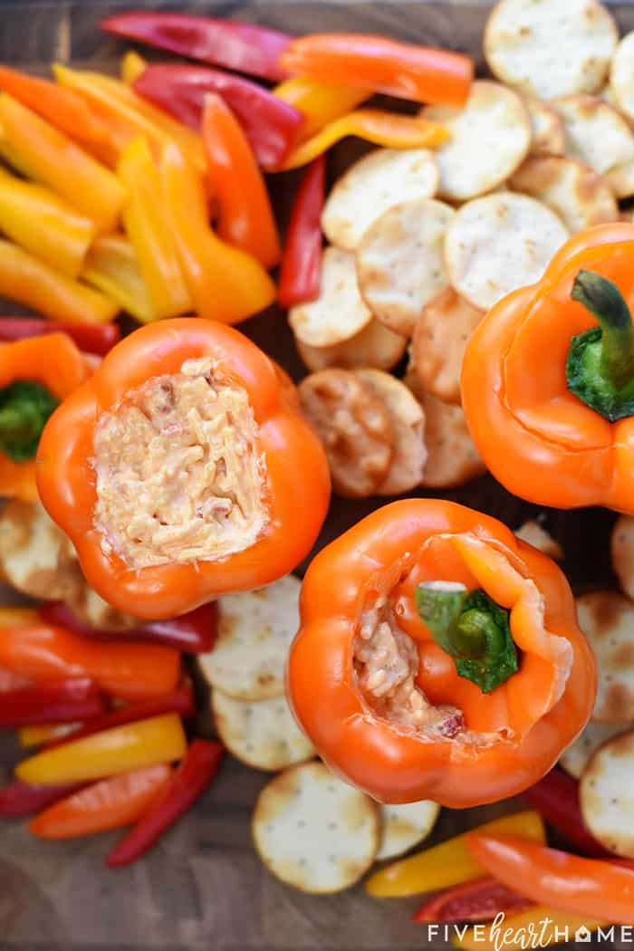 Halloween Party Appetizers on Large Platter of Crackers and Peppers for Dipping 