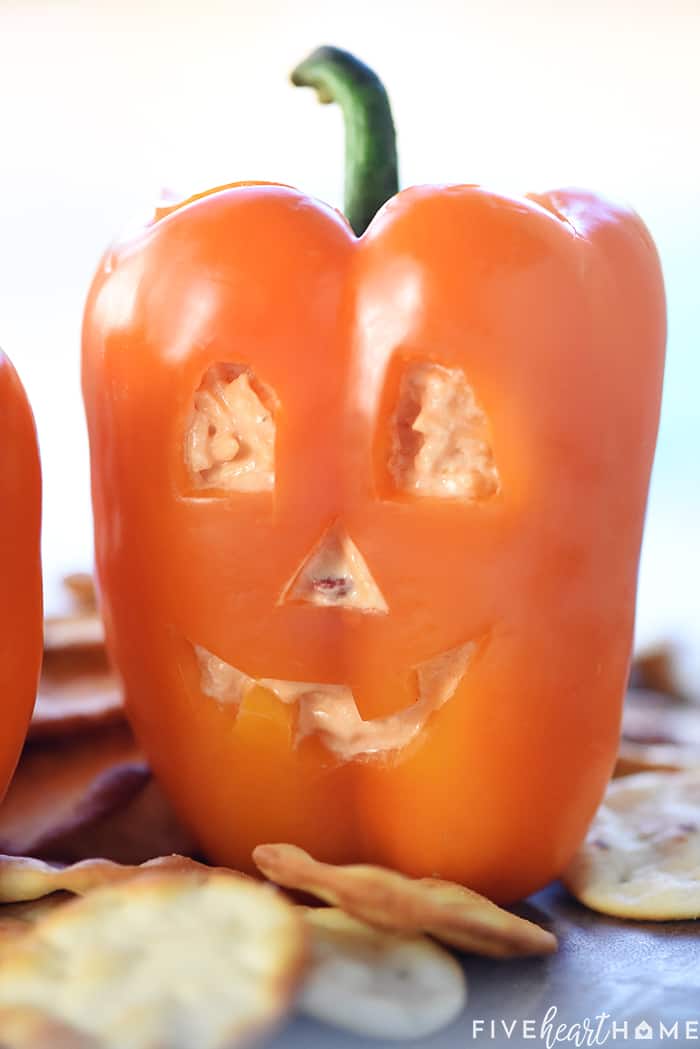 Close-Up of Jack-o'-Lantern Stuffed Pepper