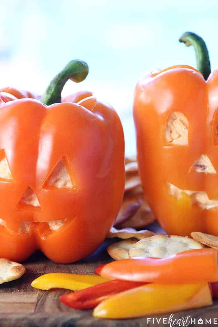 Close-Up of Stuffed Orange Peppers Halloween