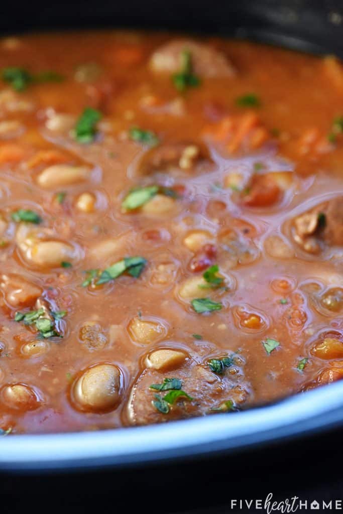 Cajun Bean Soup in crockpot.
