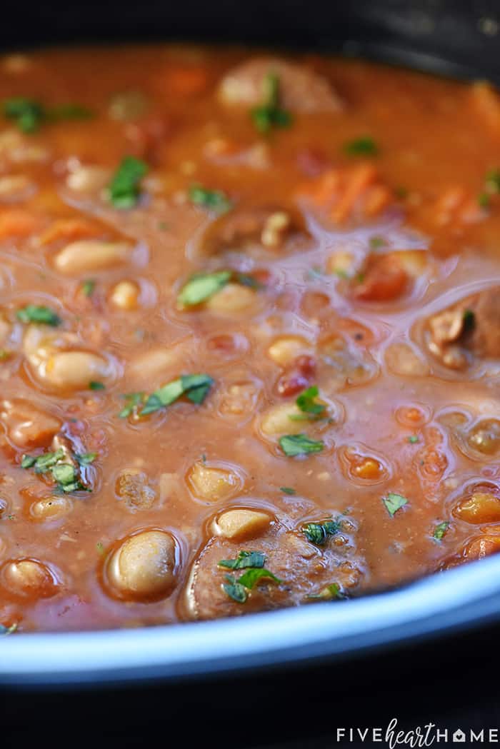 Cajun Bean Soup in crockpot.