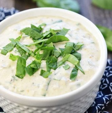 White Spinach Queso in a bowl.