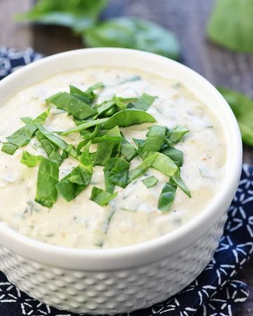 White Spinach Queso in a bowl.