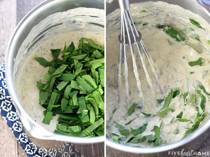  Stirring in the spinach.