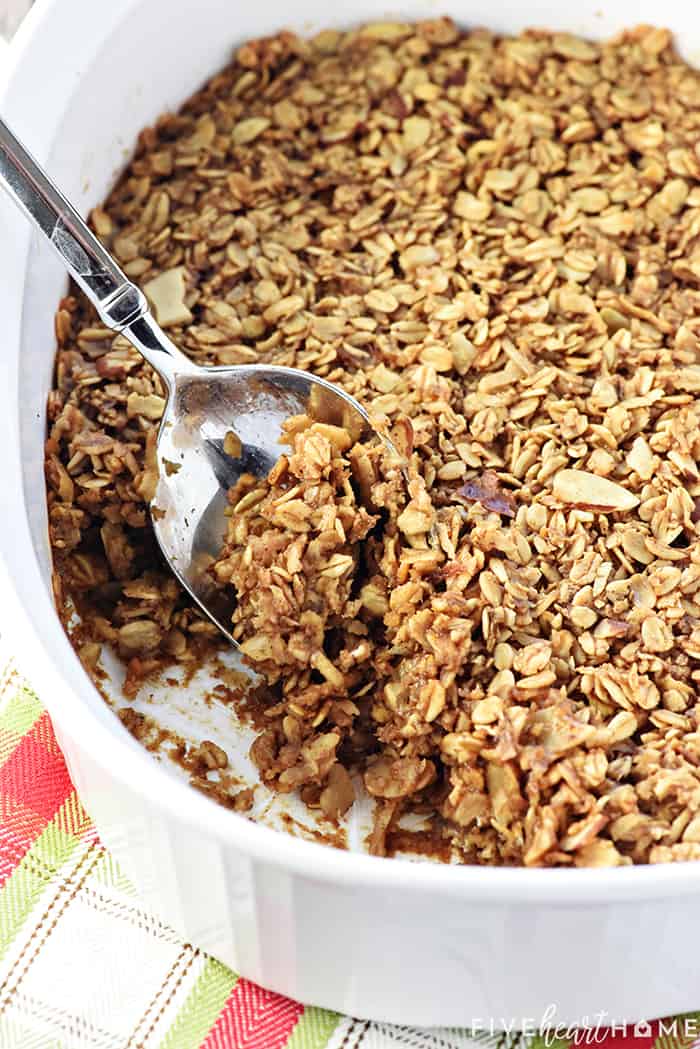 Spoon Removing Serving of Baked Oatmeal 