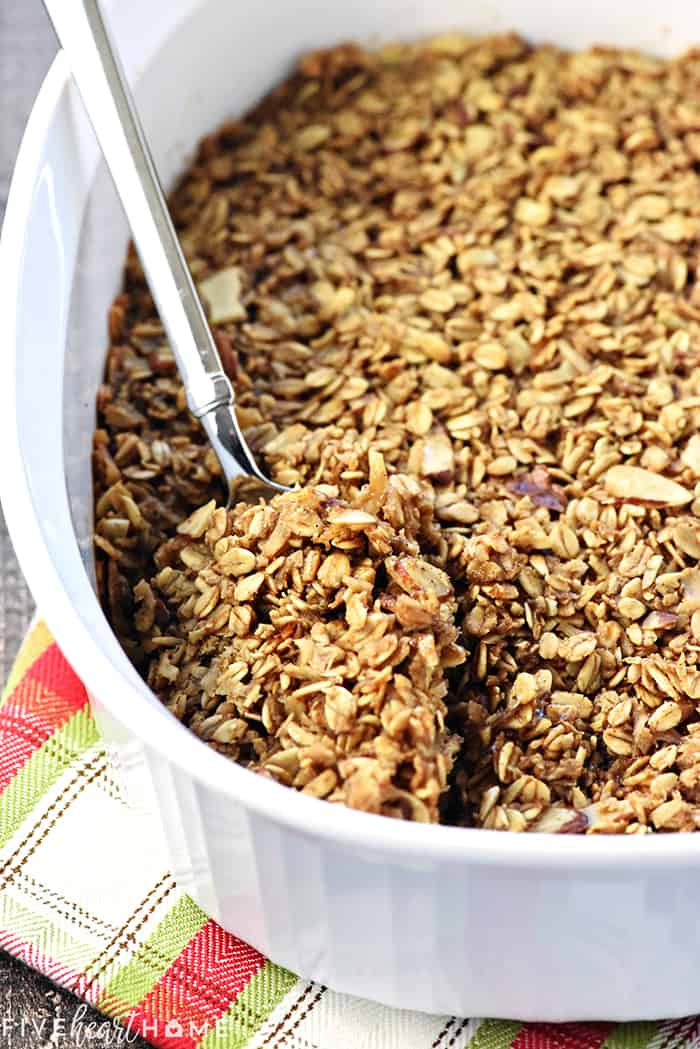 Spoon Scooping out a Serving of Baked Gingerbread Oatmeal