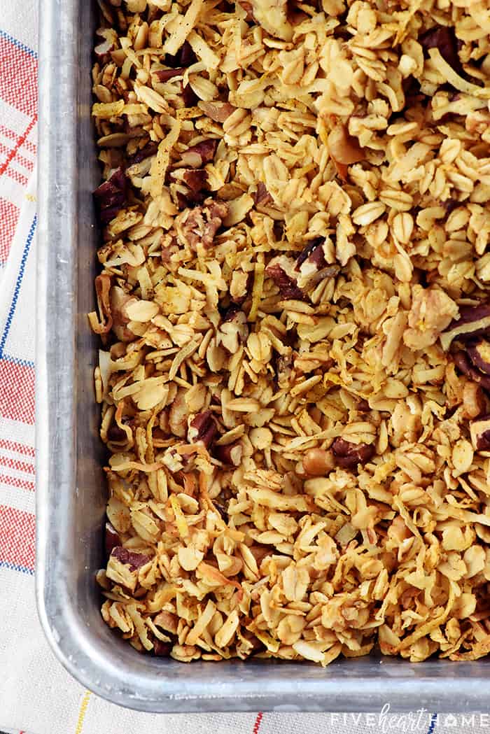 Aerial View of Pumpkin Granola in Baking Sheet 