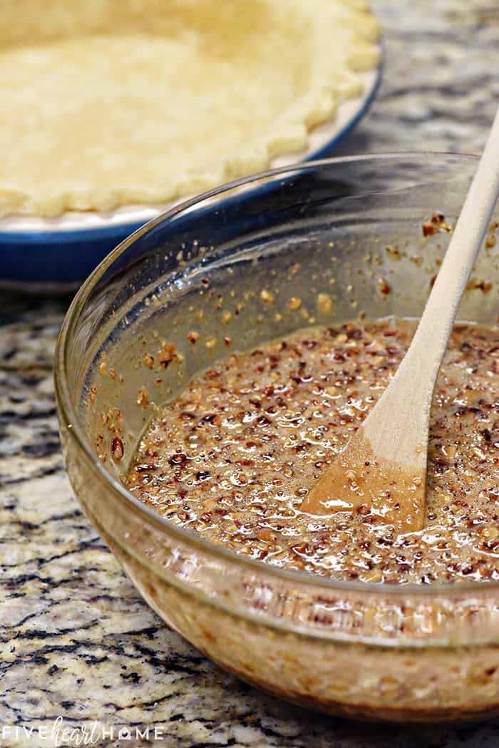 Bowl of filling ready to pour into crust.