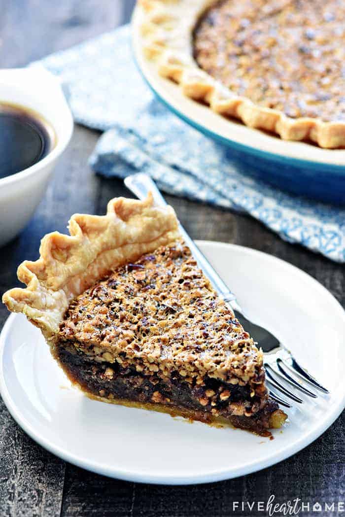 Best Pecan Pie recipe served with coffee.