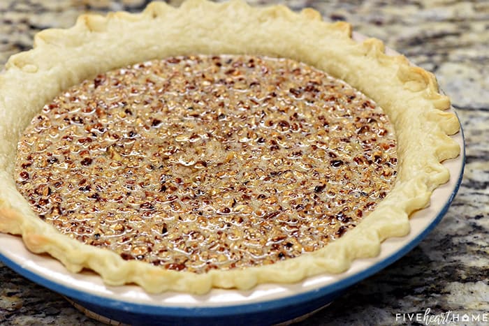 Best Pecan Pie ready to go into oven.