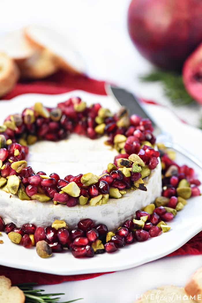 Close-Up of Christmas Brie Appetizer on White Platter