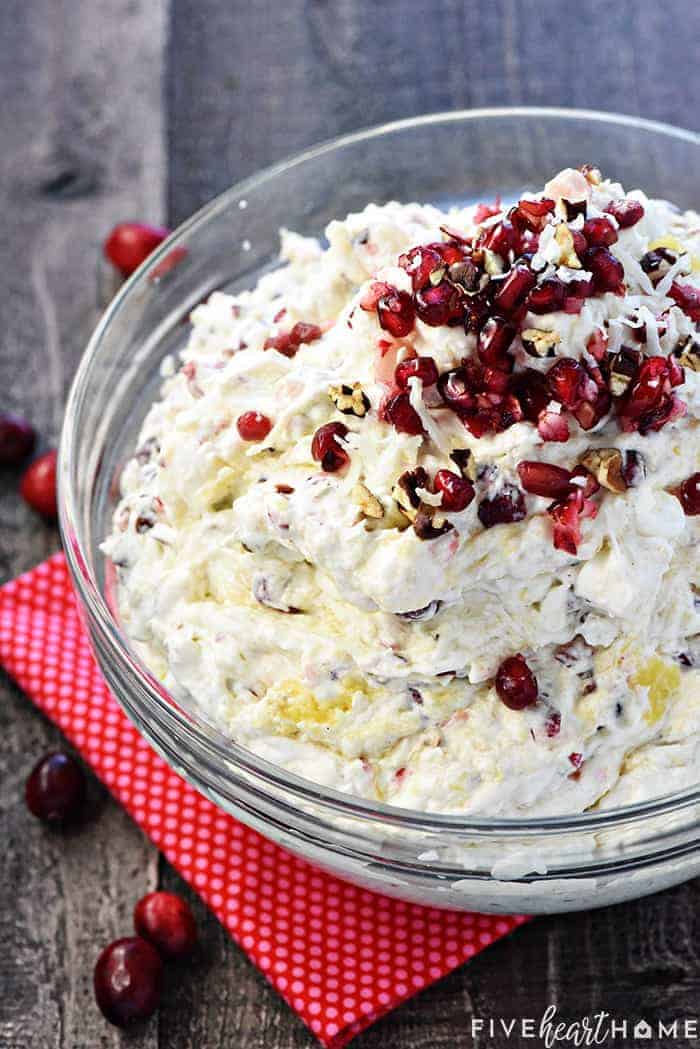 Cranberry Fluff in glass bowl.