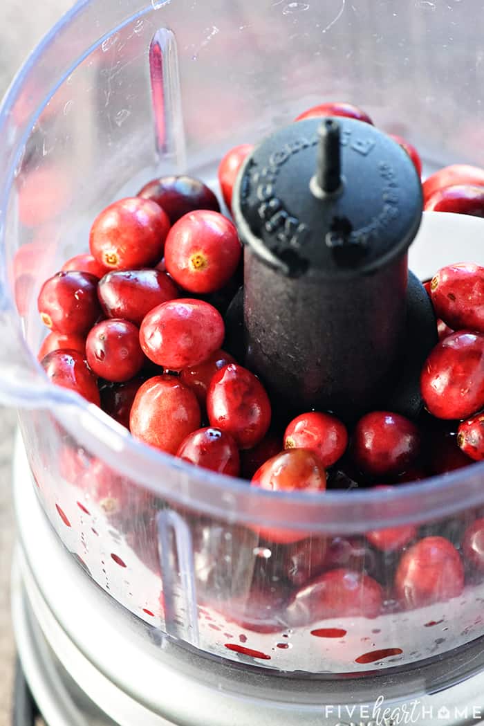 Fresh cranberries ready to be chopped in food processor.