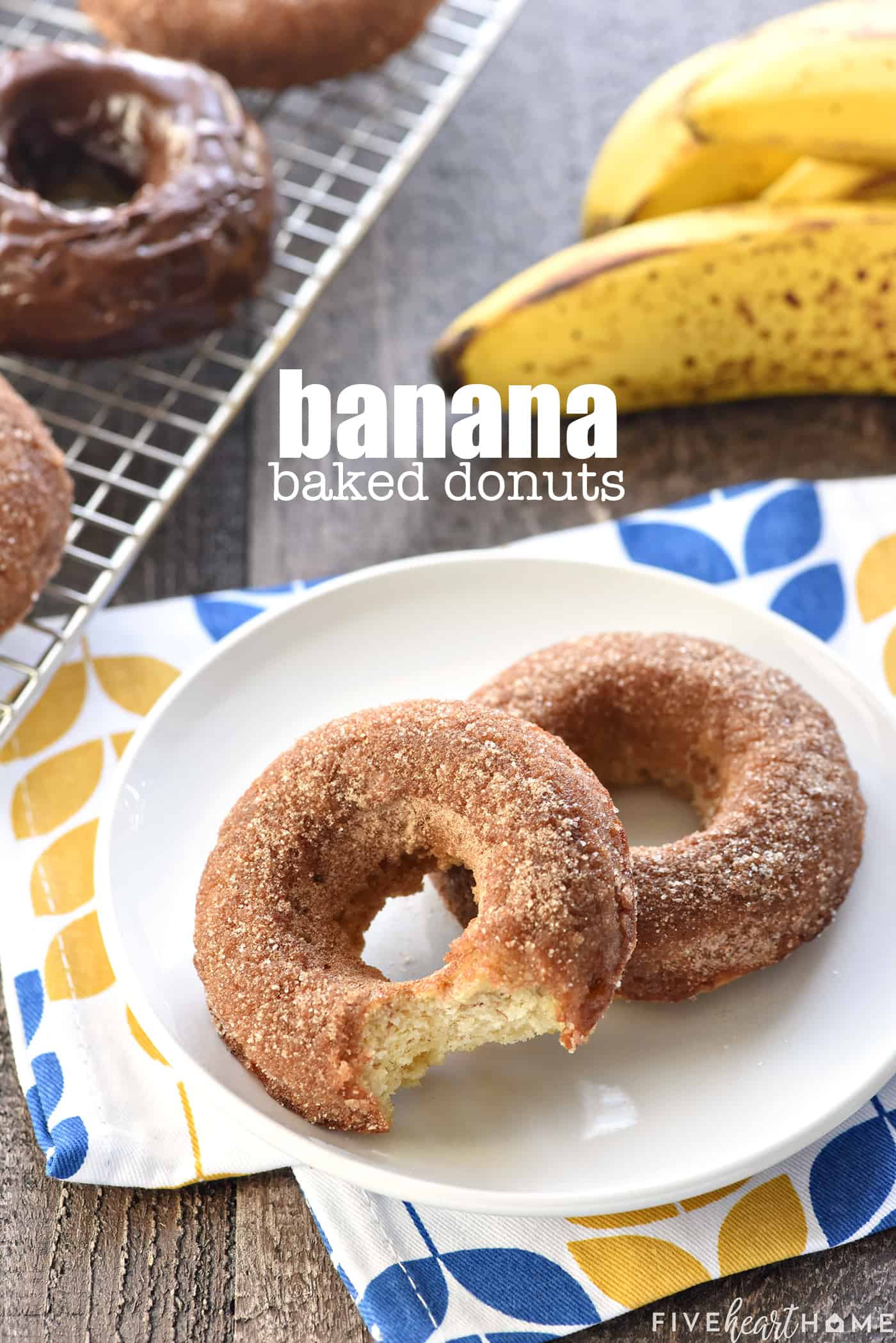 Baked Banana Donuts with text overlay