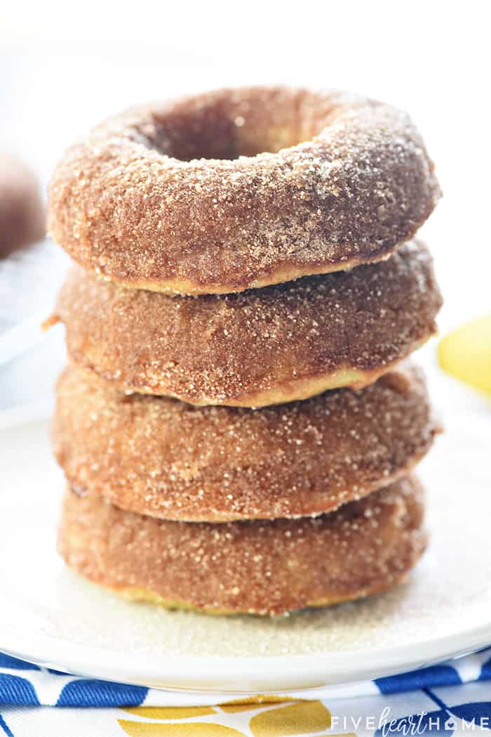 Stack of Banana Donuts coated with cinnamon sugar