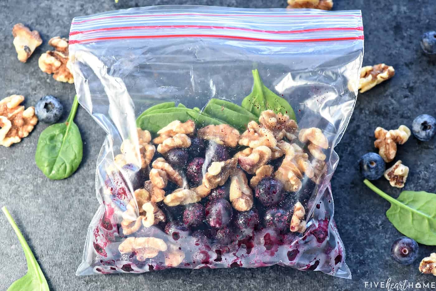 Freezer Smoothie Pack of blueberries, spinach, and walnuts