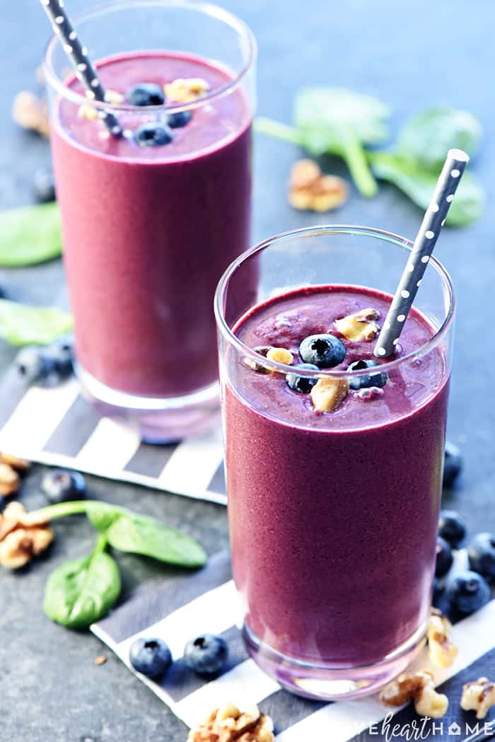 two Blueberry Spinach Smoothies