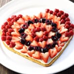 Heart-shaped Fruit Pizza Valentine's Day dessert.