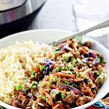 Instant Pot Egg Roll in a Bowl ~ a hearty, healthy, delicious recipe of egg roll "filling" without the wrapper, that effortlessly comes together in mere minutes in the pressure cooker! | FiveHeartHome.com