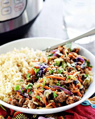 Instant Pot Egg Roll in a Bowl ~ a hearty, healthy, delicious recipe of egg roll "filling" without the wrapper, that effortlessly comes together in mere minutes in the pressure cooker! | FiveHeartHome.com