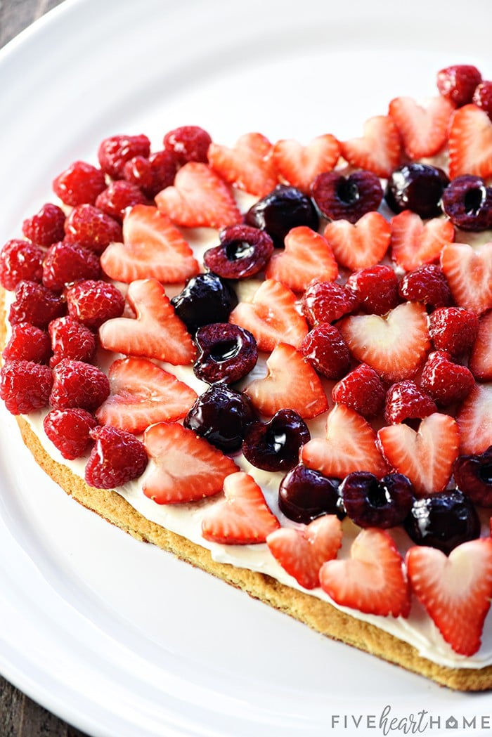 Fruit Pizza on a white serving platter.