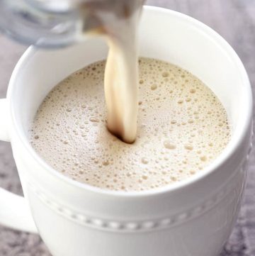 Almond Cashew Coffee ~ a rich, foamy, creamy latte made with NO DAIRY...the magical consistency and flavor are thanks to almonds, cashews, & maple syrup! | FiveHeartHome.com