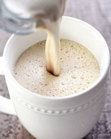 Almond Cashew Coffee ~ a rich, foamy, creamy latte made with NO DAIRY...the magical consistency and flavor are thanks to almonds, cashews, & maple syrup! | FiveHeartHome.com