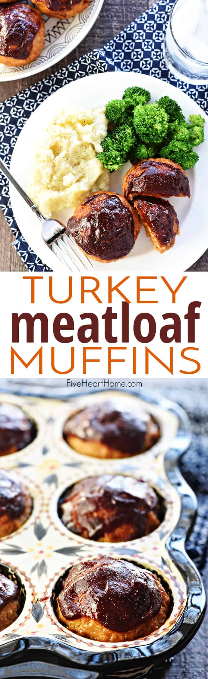 Turkey Meatloaf Muffins ~ mini turkey meatloaf is juicy, flavorful, quick to make, and egg-free & gluten-free, with a tender texture and a yummy barbecue sauce glaze! | FiveHeartHome.com via @fivehearthome