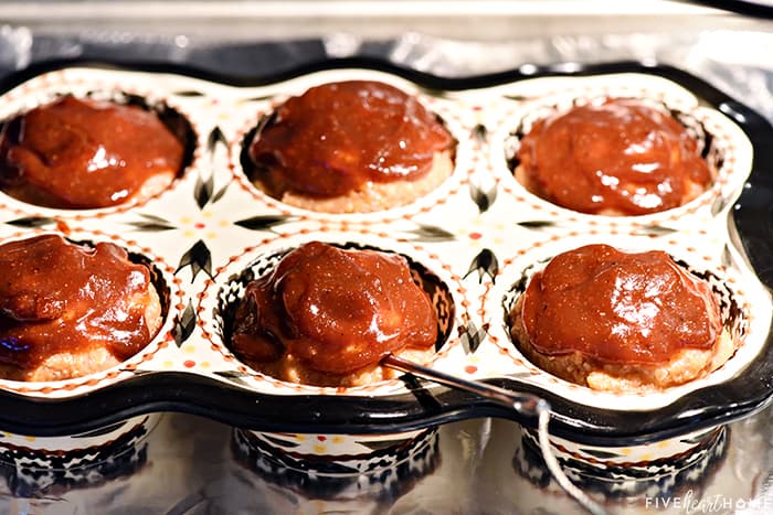 Ready for the oven with BBQ glaze on top.