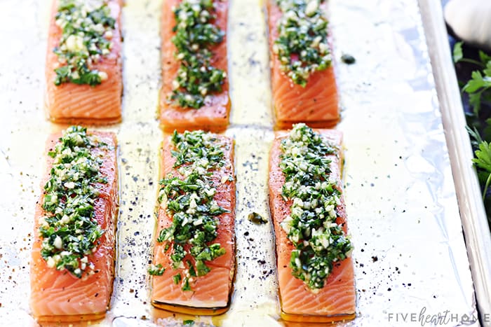 Fillets on sheet pan ready to cook.