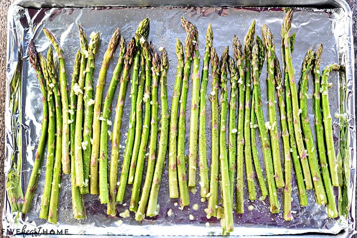 Spread on a baking sheet, ready for the oven.