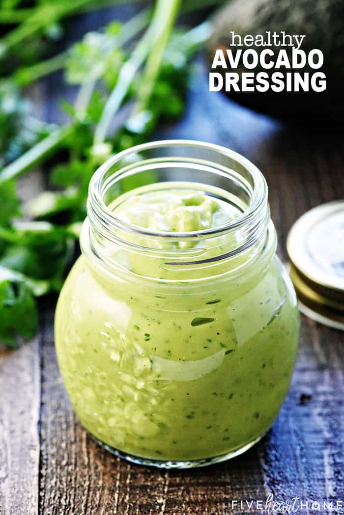 Dairy-Free Creamy Avocado Dressing with text