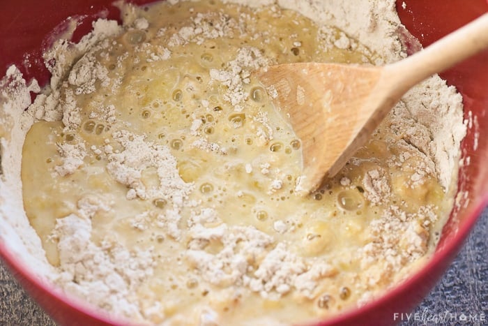 Mixing the batter together in a bowl