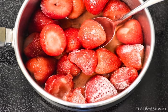 Aerial view of strawberries in a pot.