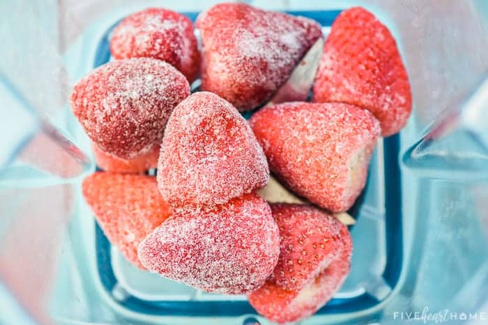 Frozen strawberries in blender